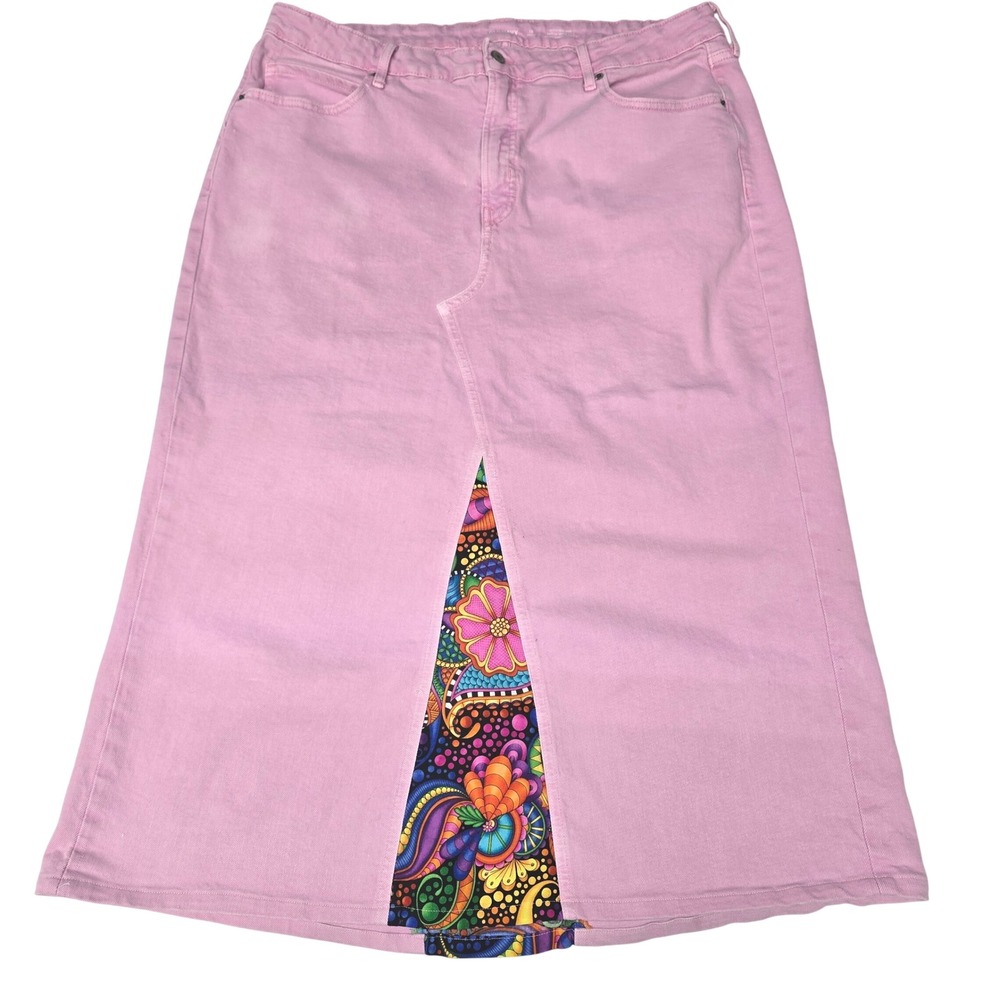 Old‎ Navy Pink Denim Maxi Patchwork Skirt Paisley Floral Womens 18 Petite